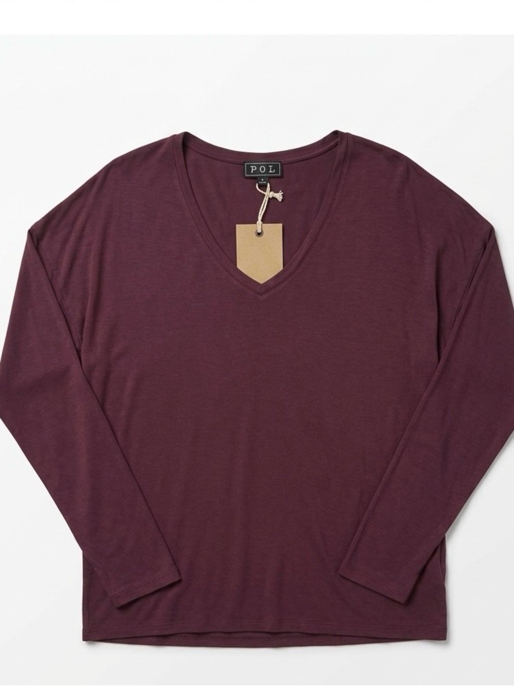 POL NWT Burgundy Long Sleeve V-Neck Top Medium Oversized